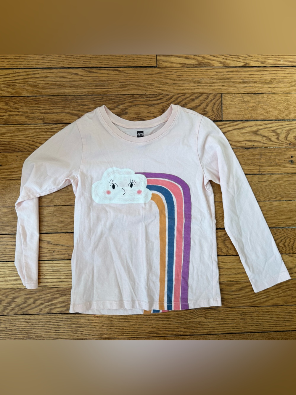 Tea Collection Light Pink Cloud & Rainbow Stripe Long Sleeve Tee - Size 5